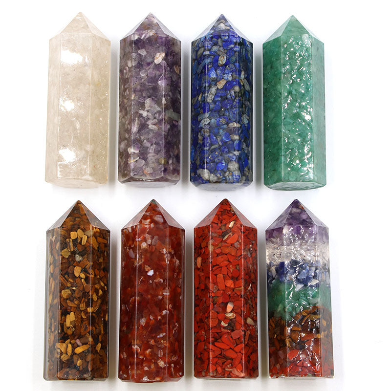 Resin Crystal Chip 8cm Point Wand Carvings GEMROCKY-Carvings-8pcs Mixed Set-