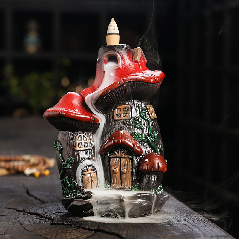 Resin Mushroom Cabin Backflow Incense Burner Home Decor Ornaments GEMROCKY-Psychic-