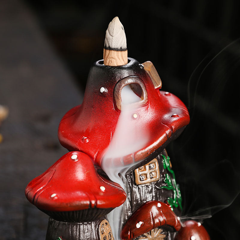 Resin Mushroom Cabin Backflow Incense Burner Home Decor Ornaments GEMROCKY-Psychic-