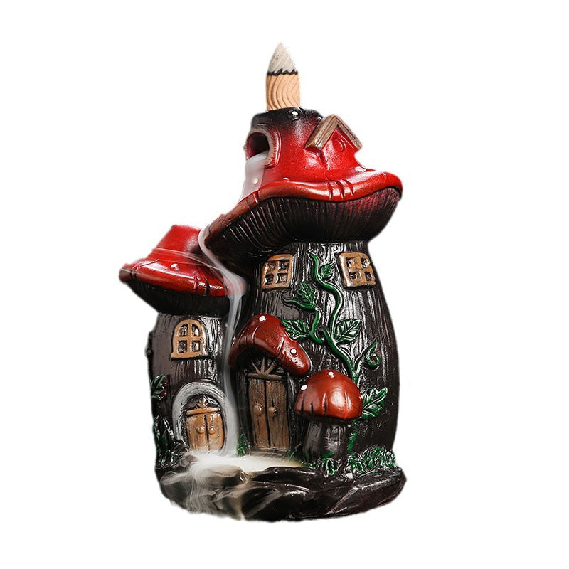 Resin Mushroom Cabin Backflow Incense Burner Home Decor Ornaments GEMROCKY-Psychic-