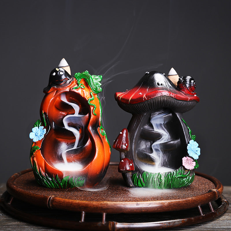 Resin Mushroom Pumpkin Backflow Incense Burner Home Decor Ornaments GEMROCKY-Psychic-