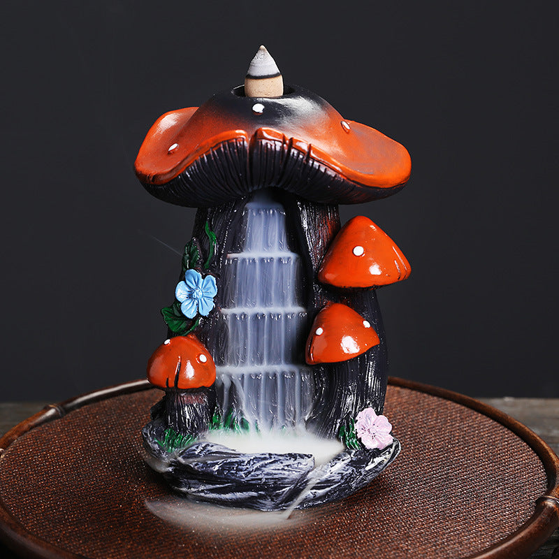 Resin Mushroom Waterfall Backflow Incense Burner Home Decor Ornaments GEMROCKY-Psychic-