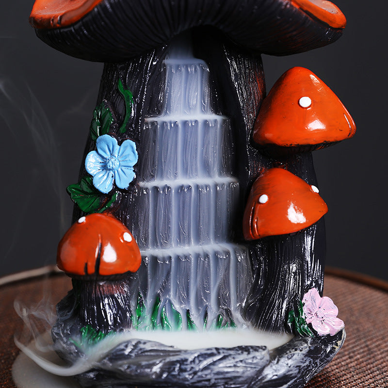 Resin Mushroom Waterfall Backflow Incense Burner Home Decor Ornaments GEMROCKY-Psychic-