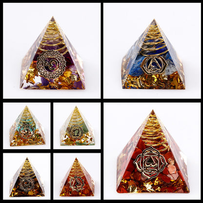 Resin Seven Chakra 3cm Small Pyramids Ornaments GEMROCKY-Decoration-7 Chakra Set-