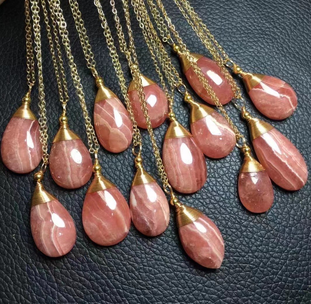 Rhodochrosite Moon and Water Drop Pendant Necklaces GEMROCKY-Jewelry-