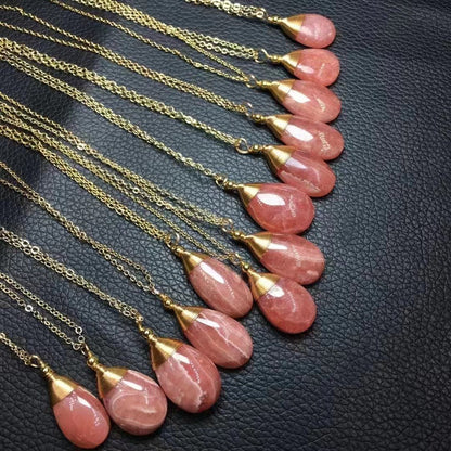 Rhodochrosite Moon and Water Drop Pendant Necklaces GEMROCKY-Jewelry-