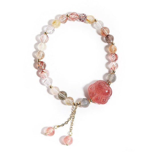 Rose Quartz Fluorite Rutile Quartz Cat Paw 6mm Bead Bracelets GEMROCKY-Bracelets-Rainbow Rutile Quartz-