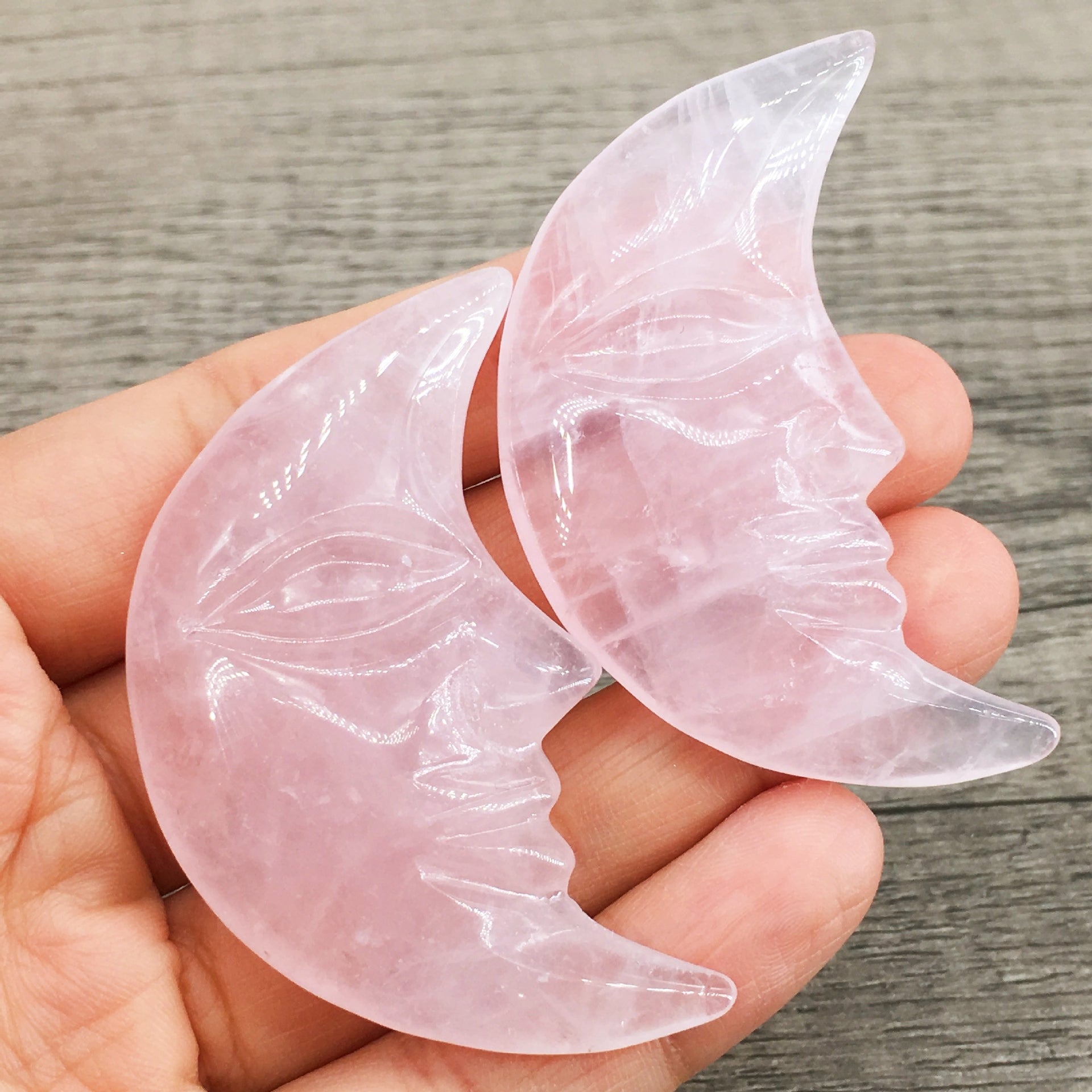 Rose Quartz Moon Face 5cm Carvings GEMROCKY-Carvings-