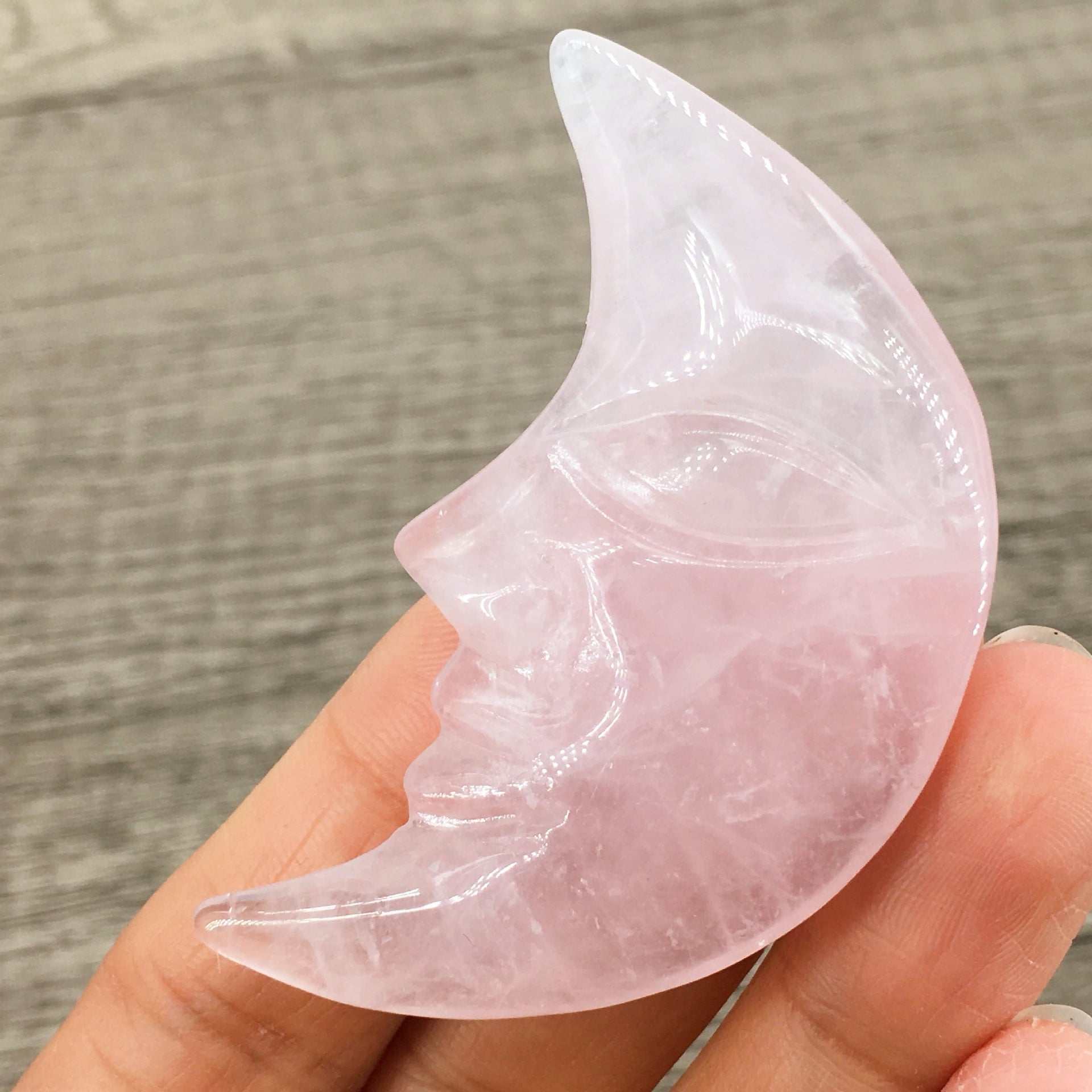 Rose Quartz Moon Face 5cm Carvings GEMROCKY-Carvings-