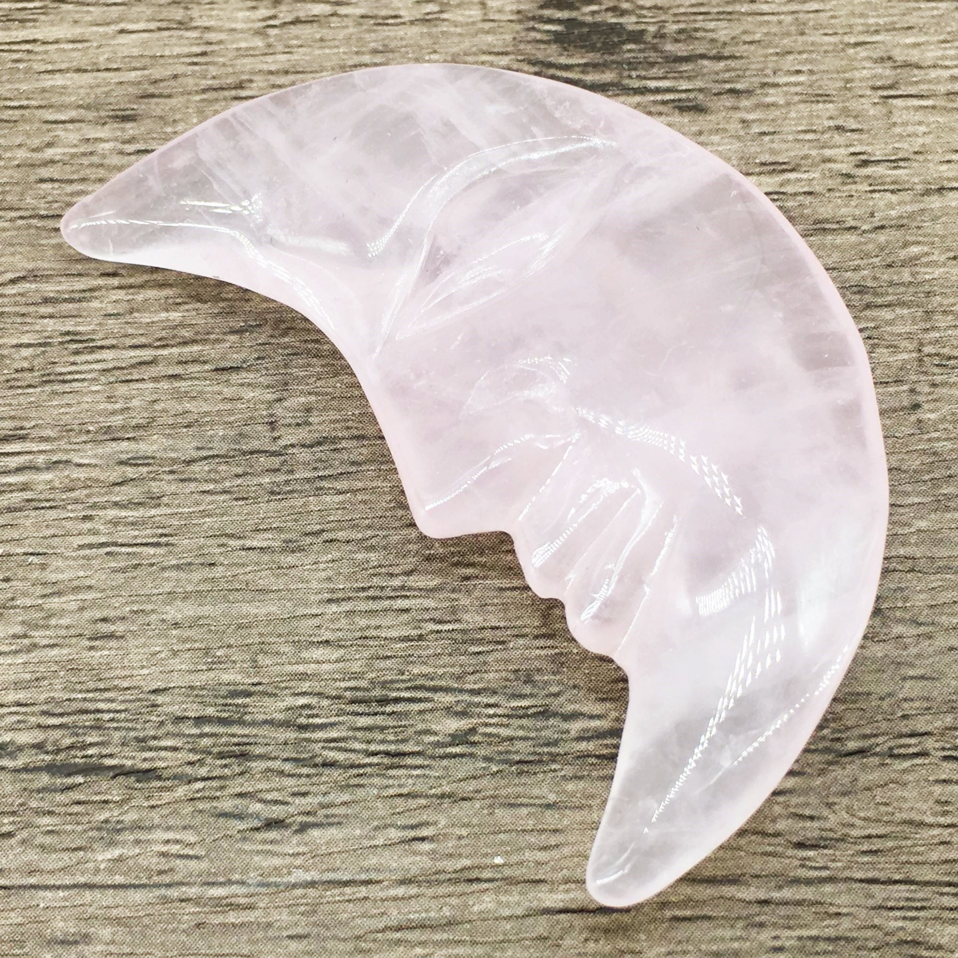 Rose Quartz Moon Face 5cm Carvings GEMROCKY-Carvings-