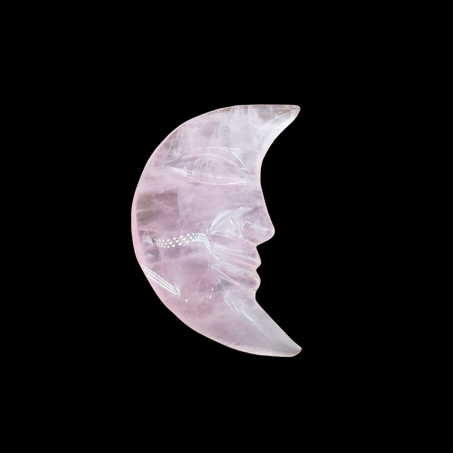 Rose Quartz Moon Face 5cm Carvings GEMROCKY-Carvings-