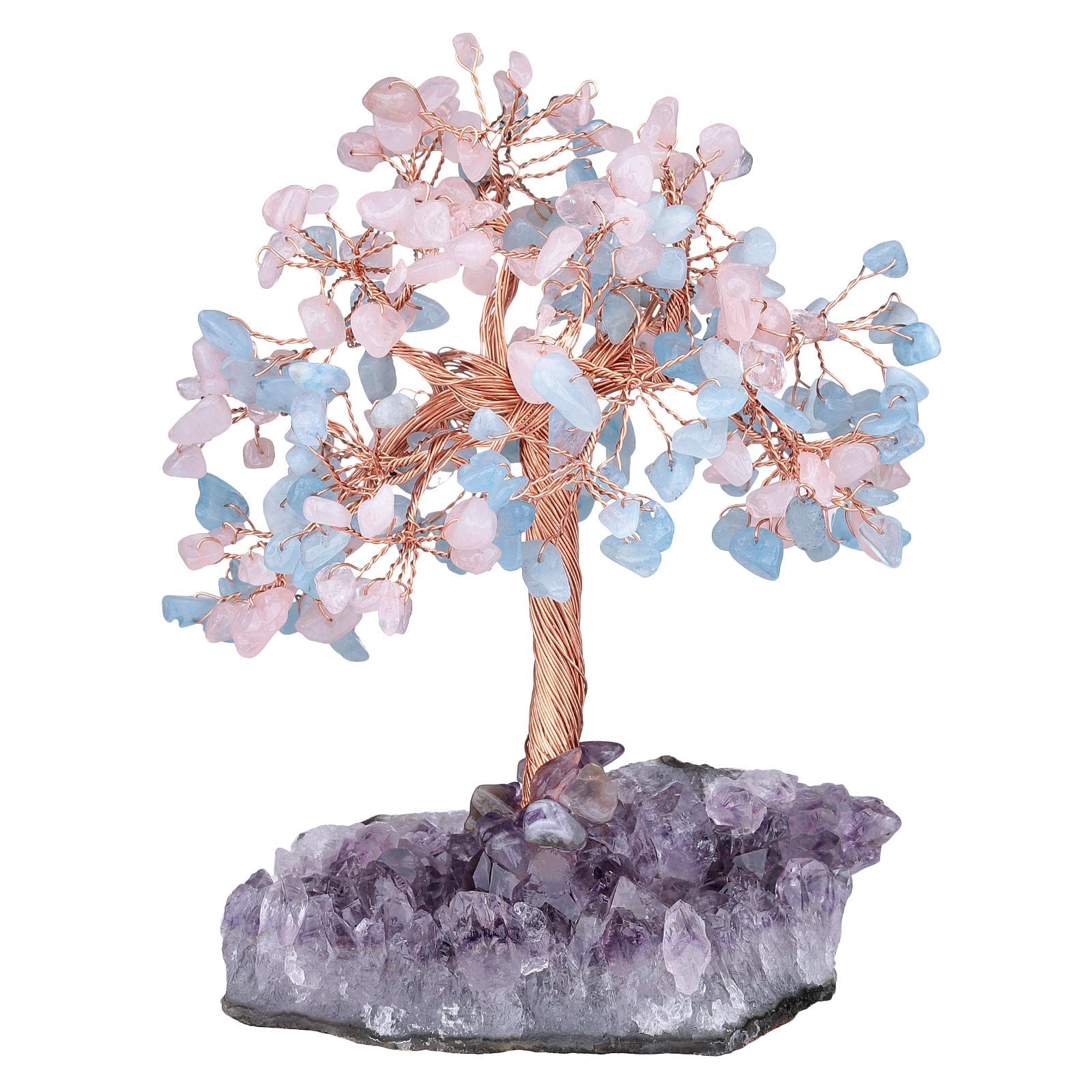 Rough Amethyst Cluster Chips Gem Trees GEMROCKY-Decoration-Aquamarine+Rose Quartz-