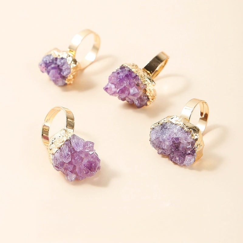 Rough Amethyst Cluster Openable Rings GEMROCKY-Jewelry-Amethyst Cluster-