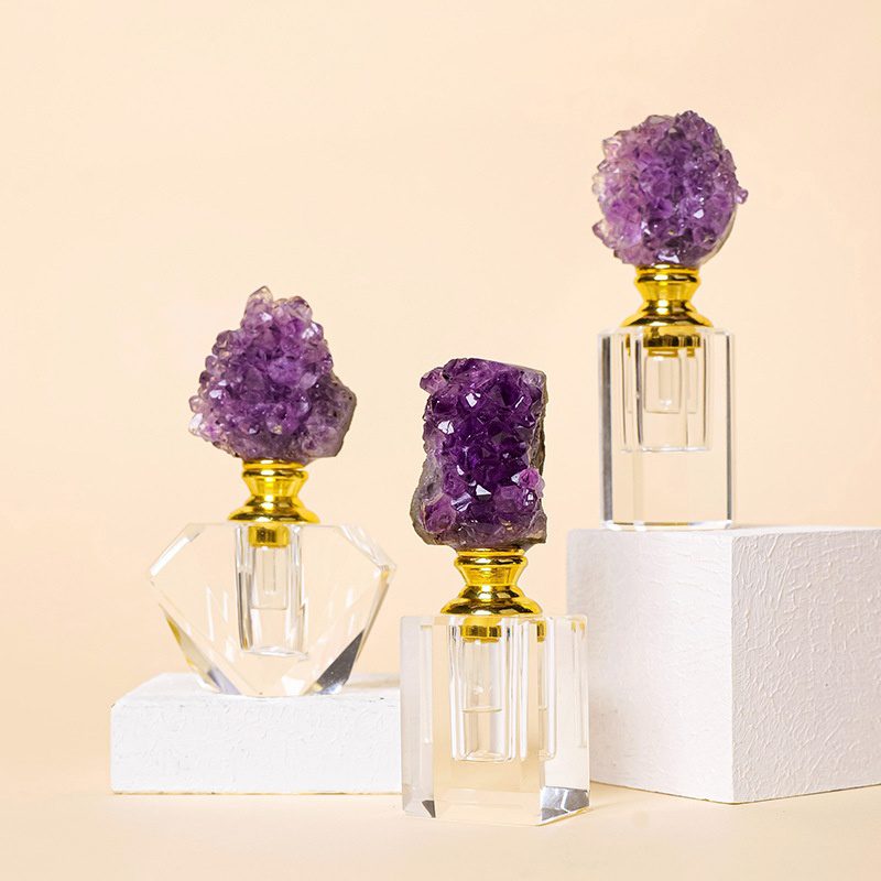 Rough Amethyst Crystal Cluster Essential Oil Perfume Bottle Ornaments GEMROCKY (2)