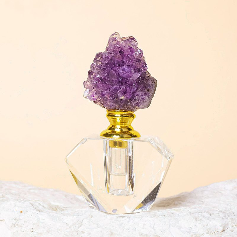 Rough Amethyst Crystal Cluster Essential Oil Perfume Bottle Ornaments GEMROCKY (7)