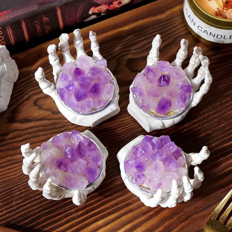 Rough Amethyst Crystal Halloween Skeleton Hand Festival Decor Ornaments GEMROCKY (2)