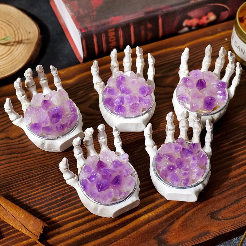 Rough Amethyst Crystal Halloween Skeleton Hand Festival Decor Ornaments GEMROCKY (3)