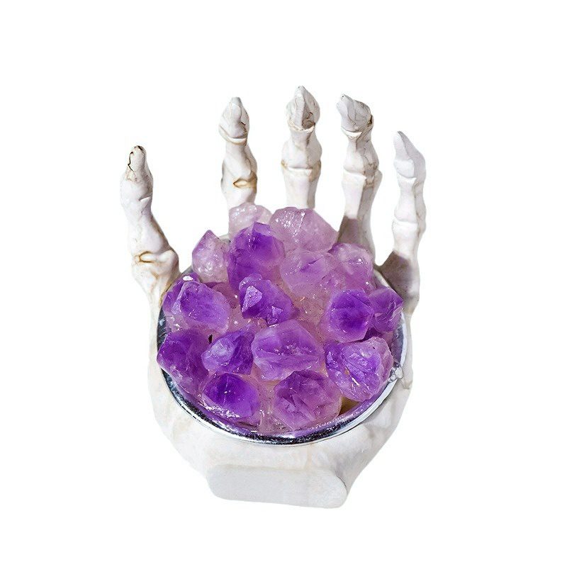 Rough Amethyst Crystal Halloween Skeleton Hand Festival Decor Ornaments GEMROCKY (4)