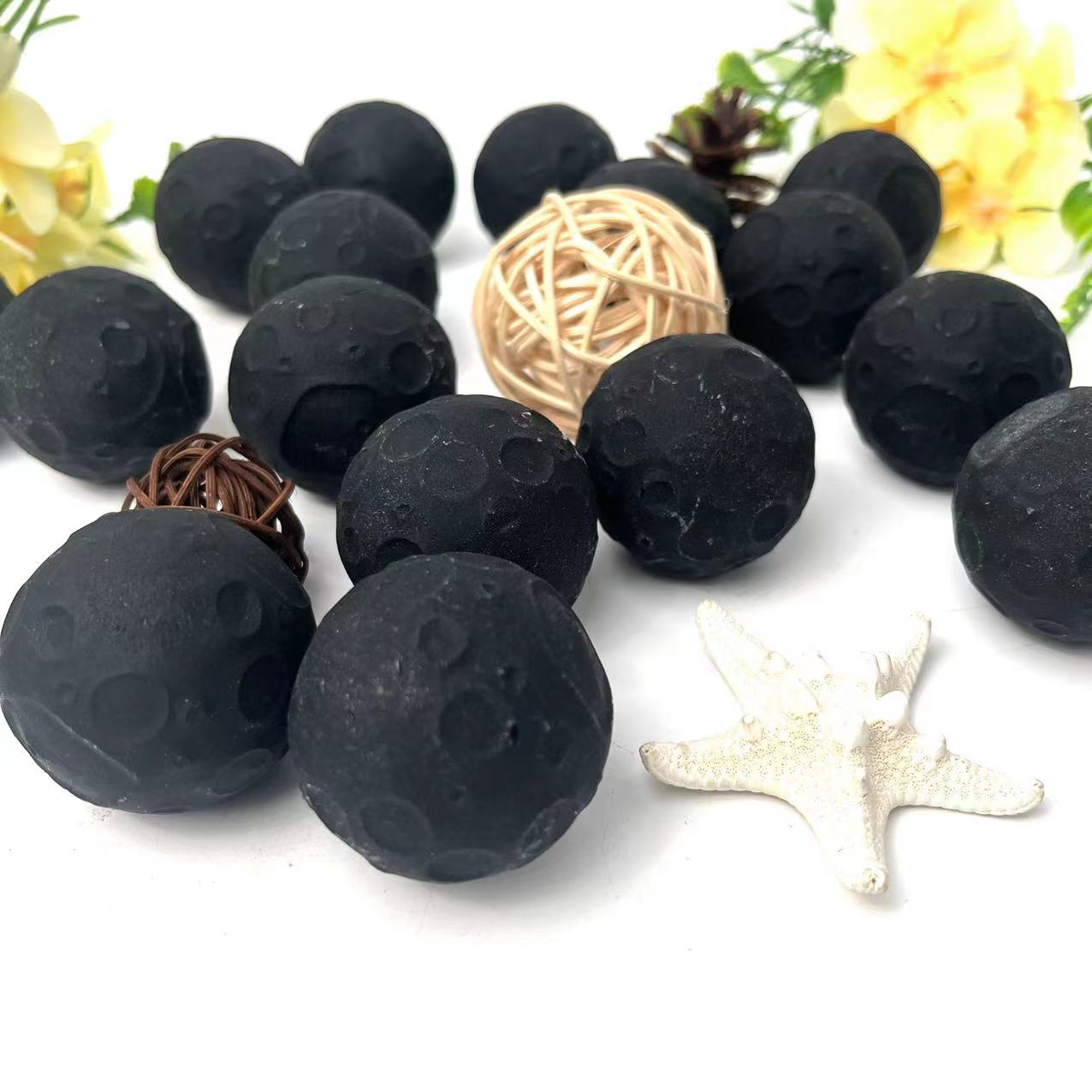 Rough Black Stone Moon Small Spheres GEMROCKY-Spheres-