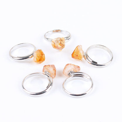 Rough Citrine Piece Golden Adjustable Rings GEMROCKY-Jewelry-