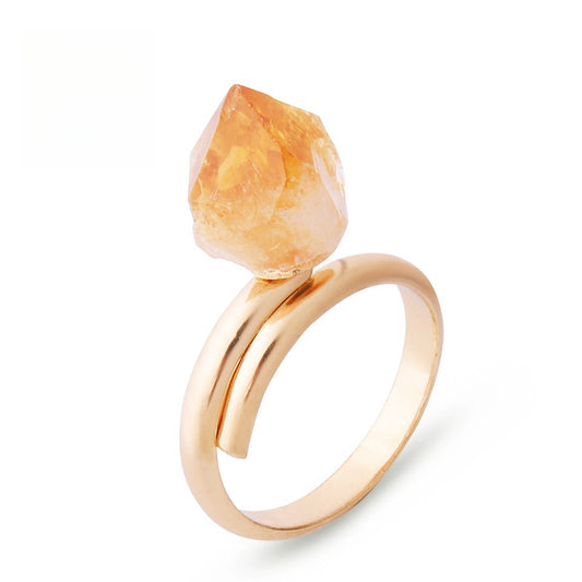 Rough Citrine Piece Golden Adjustable Rings GEMROCKY-Jewelry-