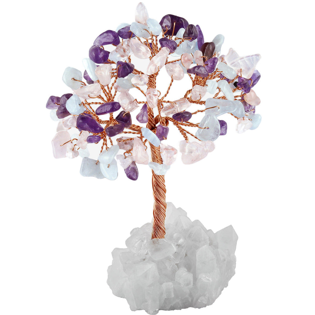 Rough Clear Cluster Chips Gem Trees GEMROCKY-Decoration-Amethyst+Aquamarine+Rose Quartz-