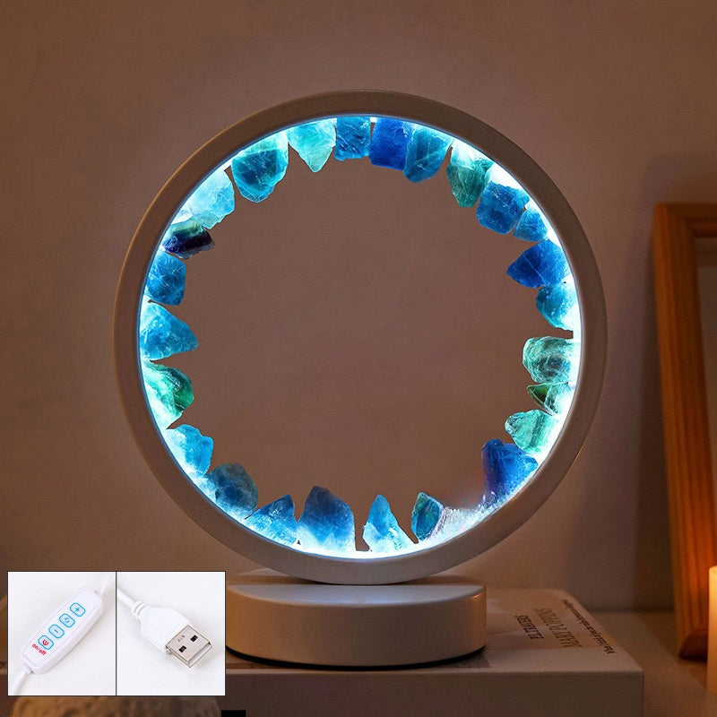 Rough Crystal Cluster Piece Lamp Bedside Light Home Ornaments GEMROCKY-Decoration-Blue Fluorite    (single color cold light) white frame-