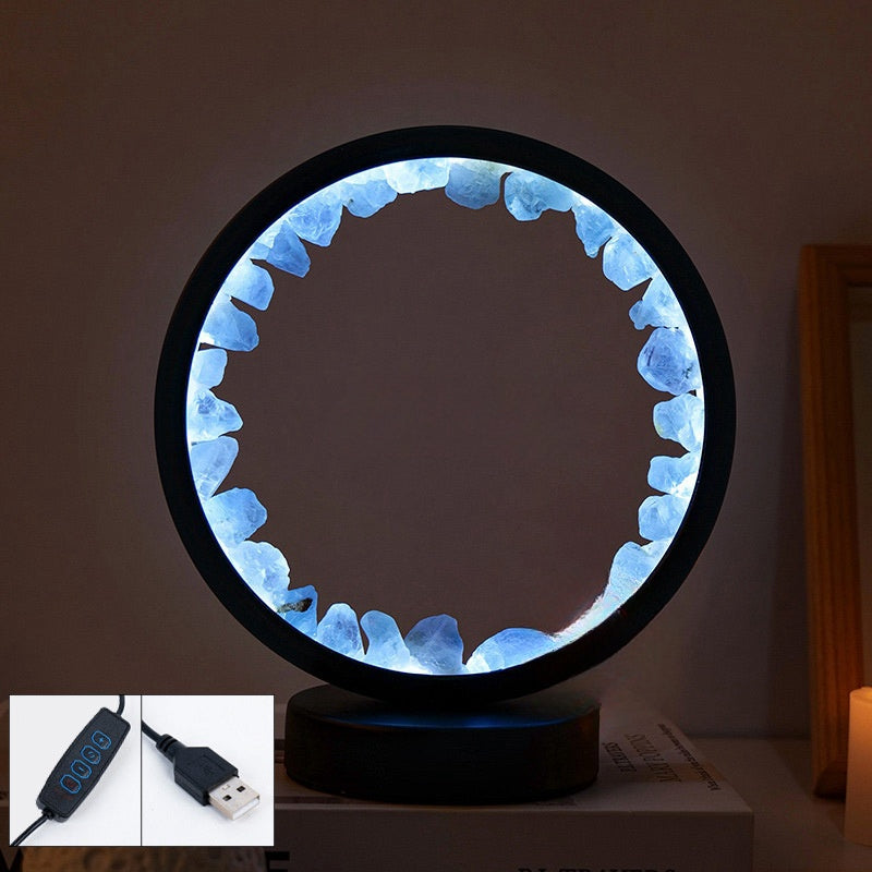 Rough Crystal Cluster Piece Lamp Bedside Light Home Ornaments GEMROCKY-Decoration-Celestite    (tricolor light) black frame-