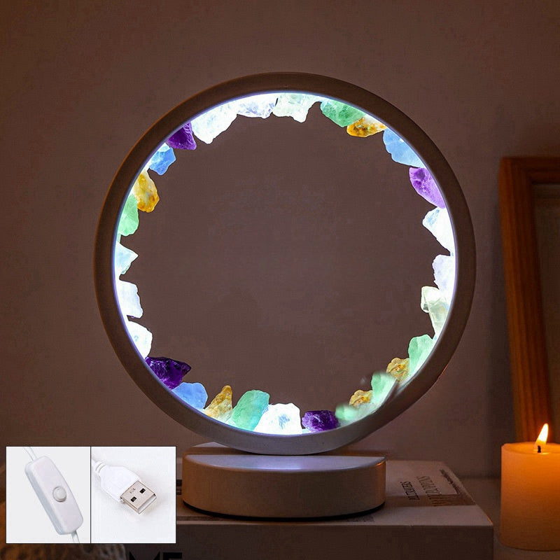 Rough Crystal Cluster Piece Lamp Bedside Light Home Ornaments GEMROCKY-Decoration-Colorful crystal gravel    (single color cold light) white frame-