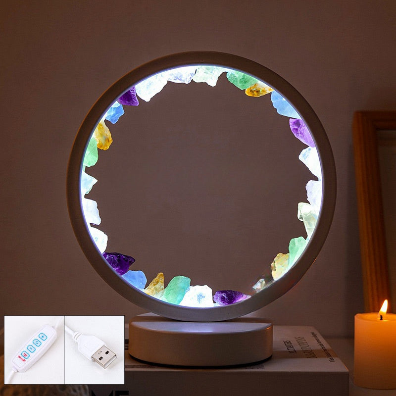 Rough Crystal Cluster Piece Lamp Bedside Light Home Ornaments GEMROCKY-Decoration-Colorful crystal gravel    (tricolor light) white frame-
