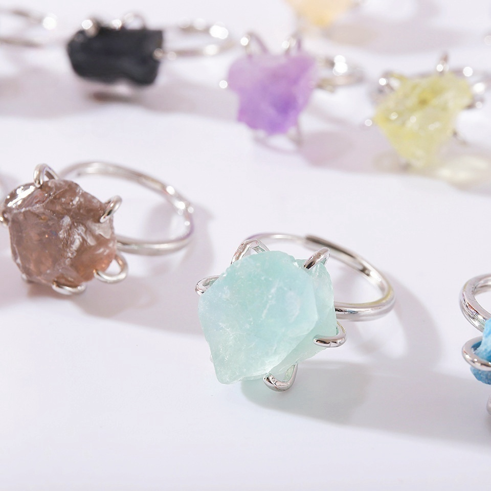 Rough Crystal Semi Precious Stone Rings GEMROCKY-Jewelry-