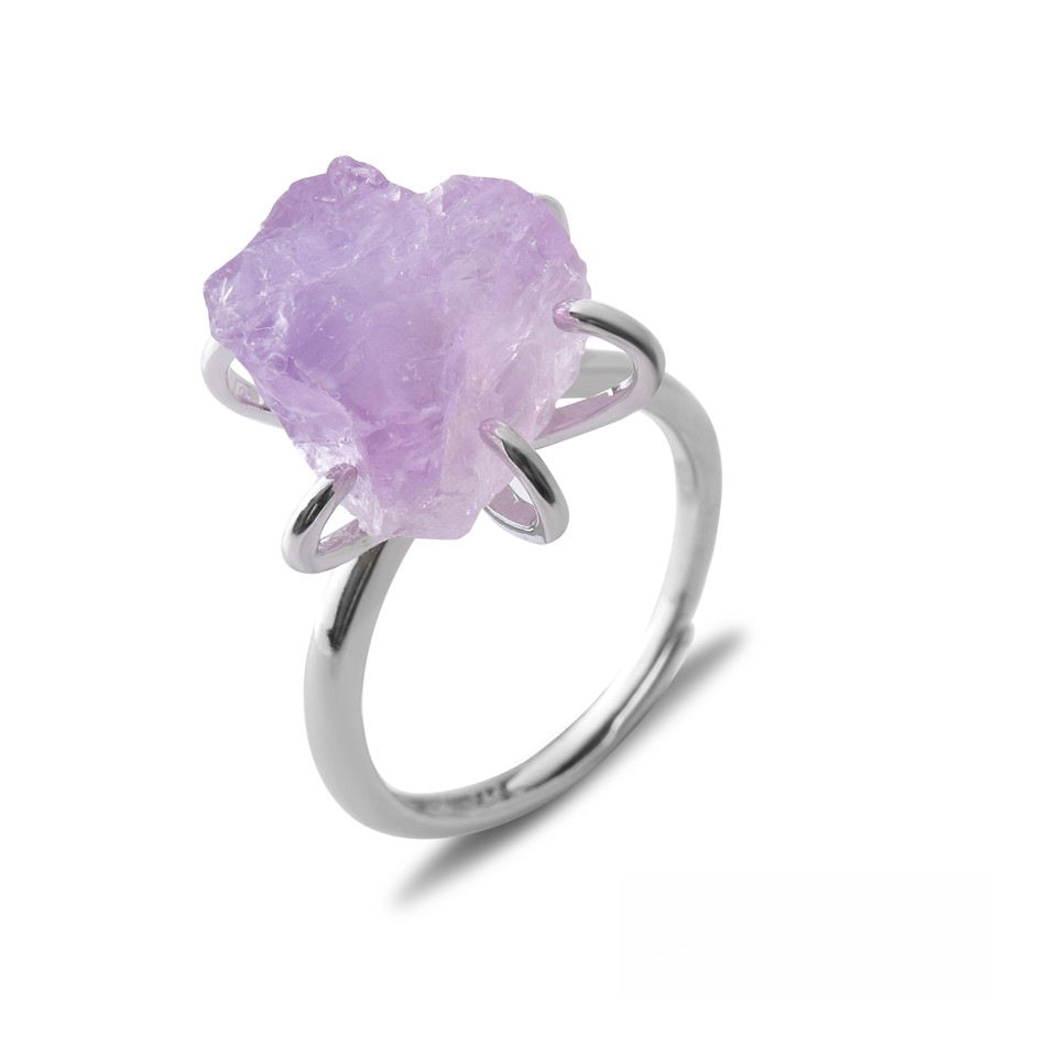 Rough Crystal Semi Precious Stone Rings GEMROCKY-Jewelry-Amethyst-