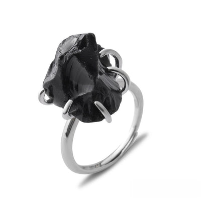 Rough Crystal Semi Precious Stone Rings GEMROCKY-Jewelry-Black Obsidian-