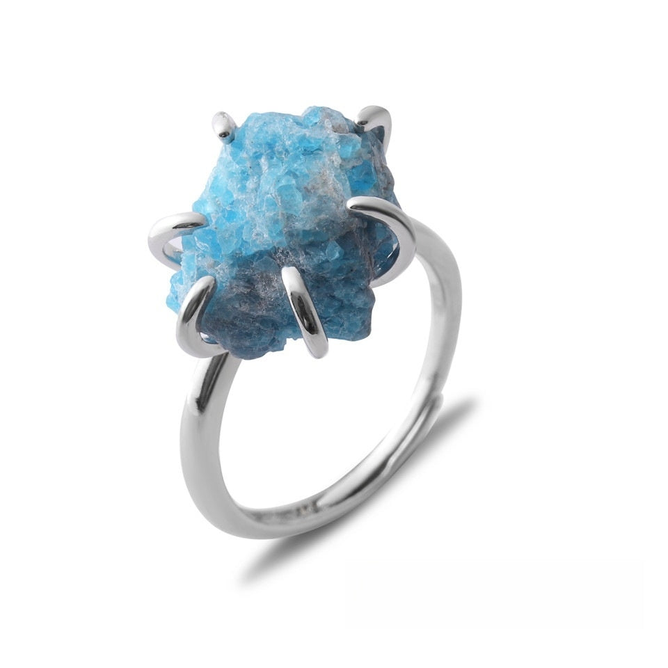 Rough Crystal Semi Precious Stone Rings GEMROCKY-Jewelry-Blue Apatite-