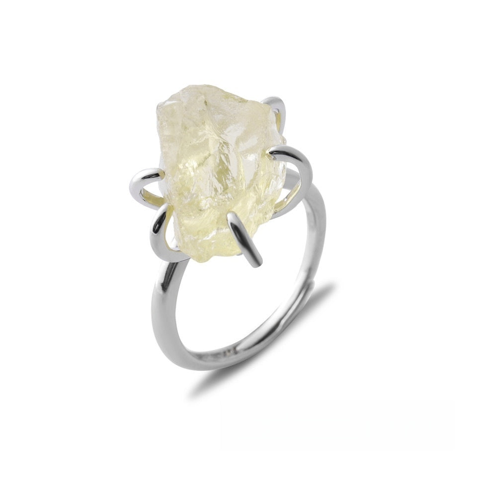 Rough Crystal Semi Precious Stone Rings GEMROCKY-Jewelry-Lemon Quartz-