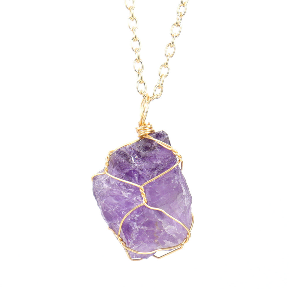 Rough Crystal Stone Golden Pendant Necklaces GEMROCKY-Jewelry-Amethyst-