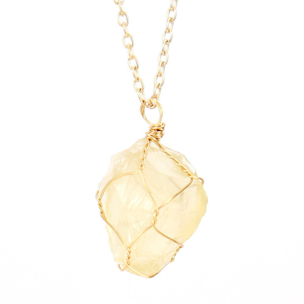Rough Crystal Stone Golden Pendant Necklaces GEMROCKY-Jewelry-Citrine-