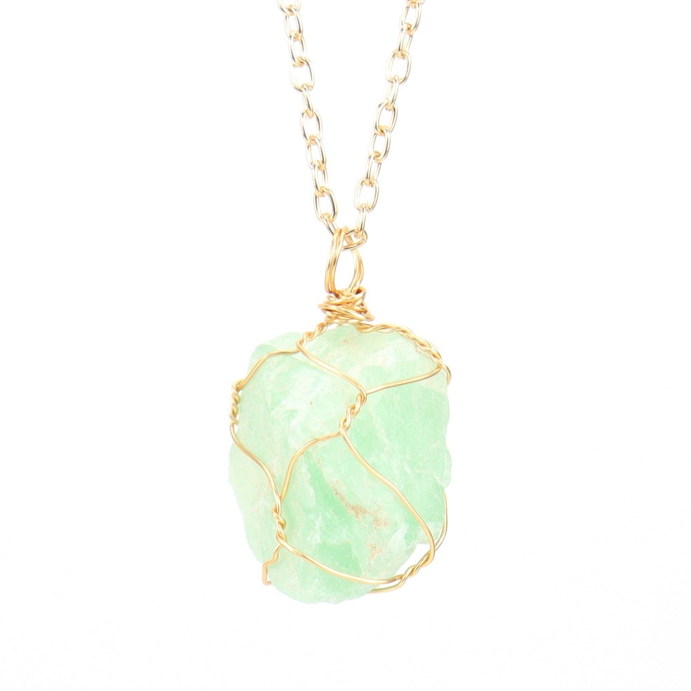 Rough Crystal Stone Golden Pendant Necklaces GEMROCKY-Jewelry-Green Fluorite-