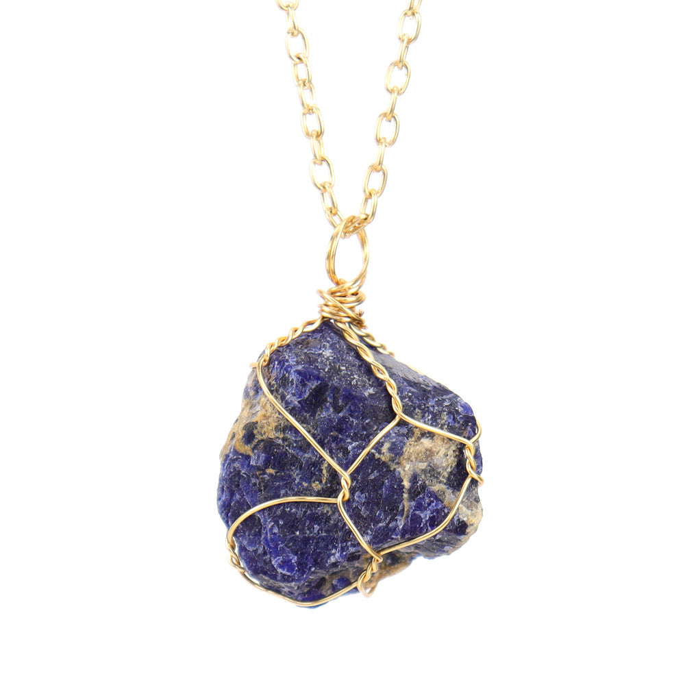 Rough Crystal Stone Golden Pendant Necklaces GEMROCKY-Jewelry-Lapis Lazuli-