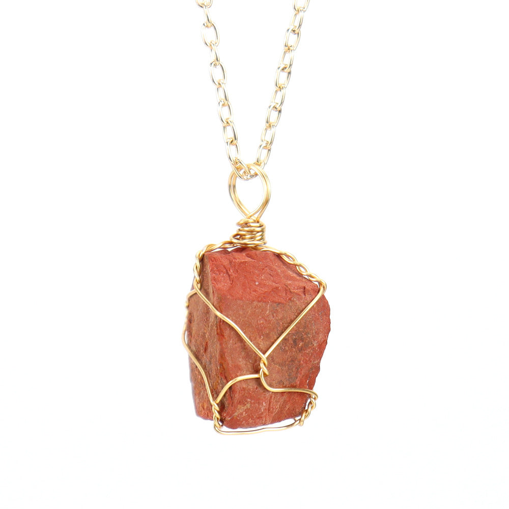 Rough Crystal Stone Golden Pendant Necklaces GEMROCKY-Jewelry-Red Jasper-
