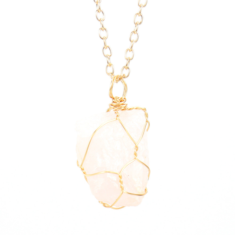 Rough Crystal Stone Golden Pendant Necklaces GEMROCKY-Jewelry-Rose Quartz-