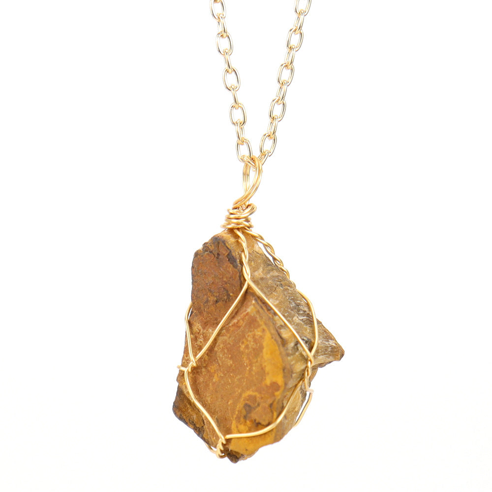 Rough Crystal Stone Golden Pendant Necklaces GEMROCKY-Jewelry-Tiger Eye Stone-