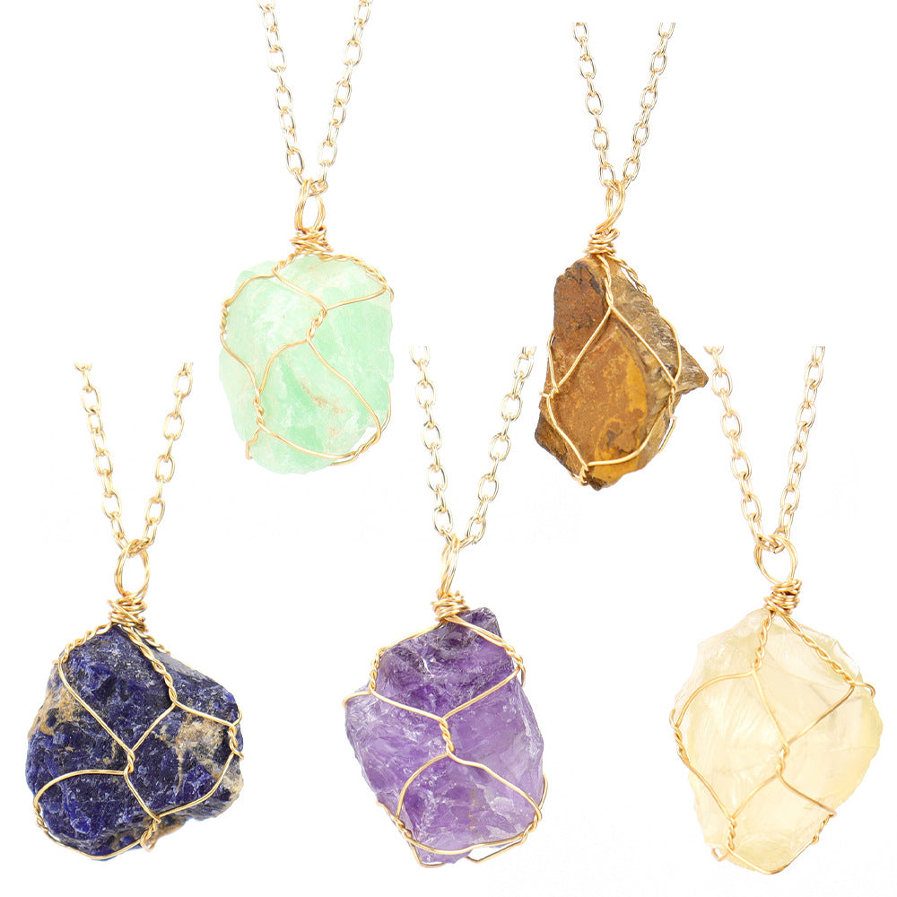 Rough Crystal Stone Golden Pendant Necklaces GEMROCKY-Jewelry-
