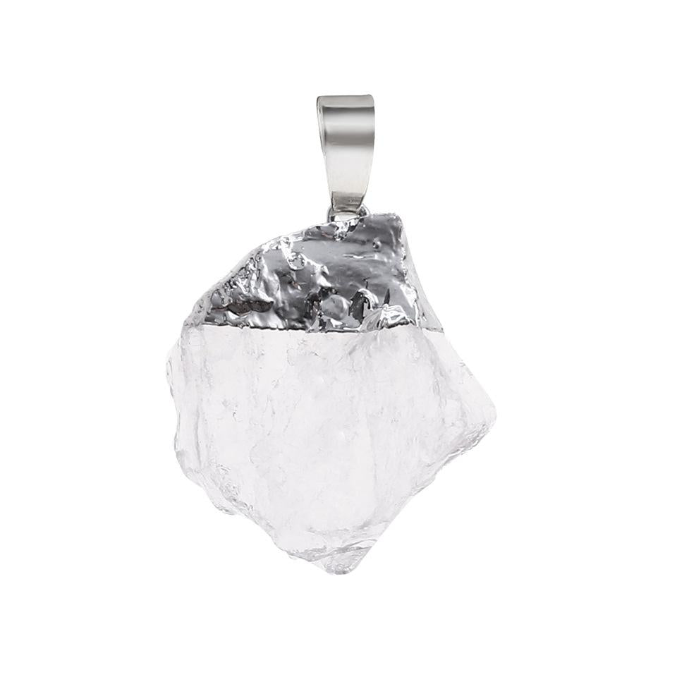 Rough Crystal Stone Pendants for Necklace GEMROCKY-Jewelry-Clear Quartz Silver Color-