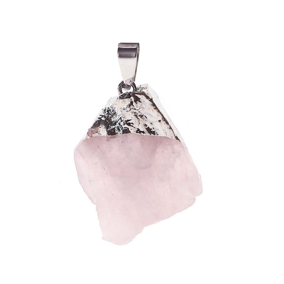 Rough Crystal Stone Pendants for Necklace GEMROCKY-Jewelry-Rose Quartz Silver Color-