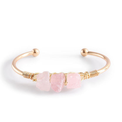 Rough Crystal Tripe Pieces Cooper Bracelets GEMROCKY-Jewelry-Rose Quartz-