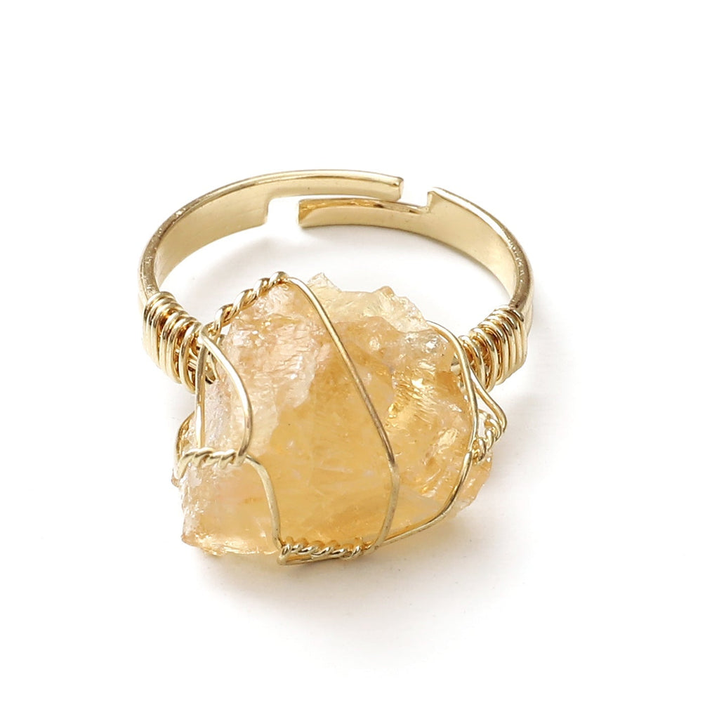 Rough Natural Crystal Wire Rings GEMROCKY-Jewelry-Citrine-