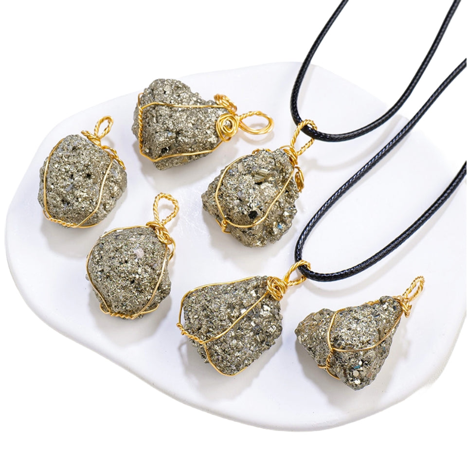 Rough Pyrite Wire Pendant Necklaces GEMROCKY-Jewelry-