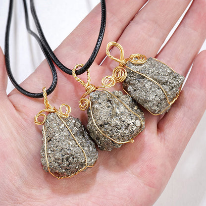 Rough Pyrite Wire Pendant Necklaces GEMROCKY-Jewelry-