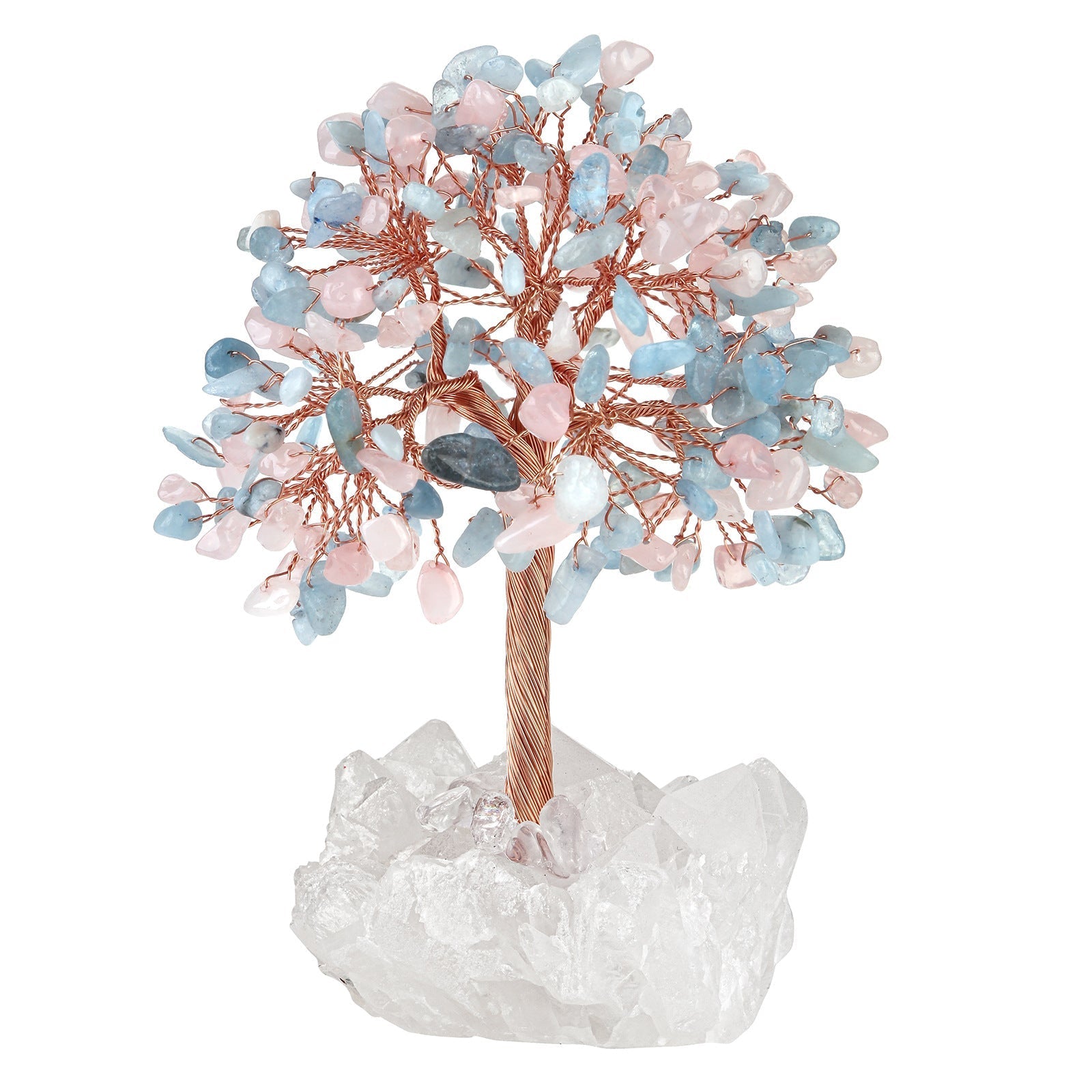 Rough White Cluster Chips Gem Trees GEMROCKY-Decoration-Aquamarine+Rose Quartz-